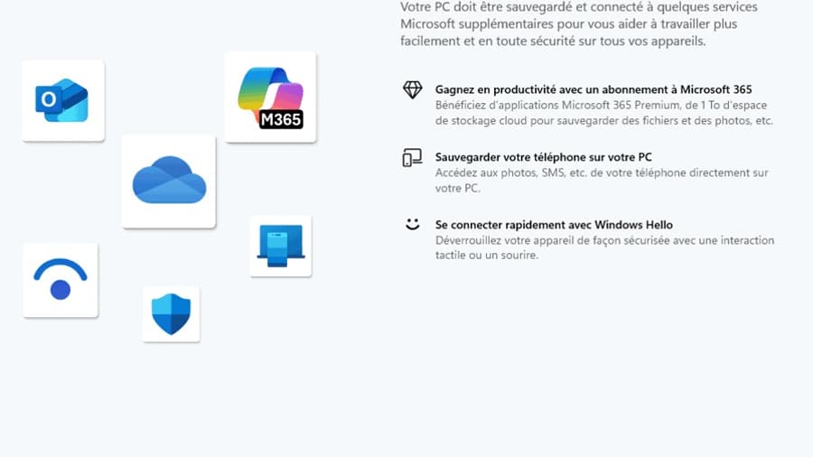 Un des écrans optionnelles de configuration de Windows 11 Un des écrans optionnelles de configuration de Windows 11