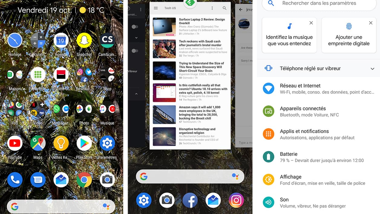 Interface du Google Pixel 3
