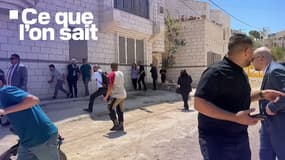 Les membres d’une délégation diplomatique de l’UE après des coups de feu alors qu’ils se rassemblaient à l’entrée est du camp de Jenin lors d’une visite dans la ville de Jenin, le 21 mai 2025