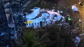 Les débris de l'avion ATR-72 de la compagnie Voepass écrasé à Vinhedo au Brésil avec 61 passagers, le 9 août 2024
