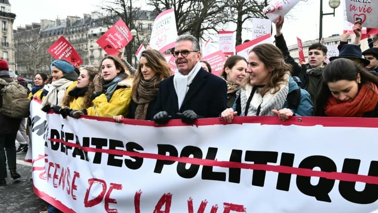 Des opposants à l'avortement manifestent dans le cadre de la "marche pour la vie", le 19 janvier 2025 à Paris.