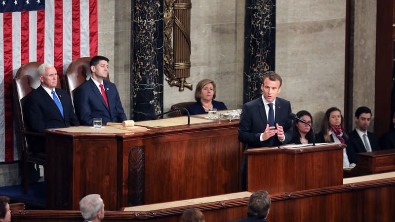 Emmanuel Macron face au Congrès américain, le 25 avril 2018.