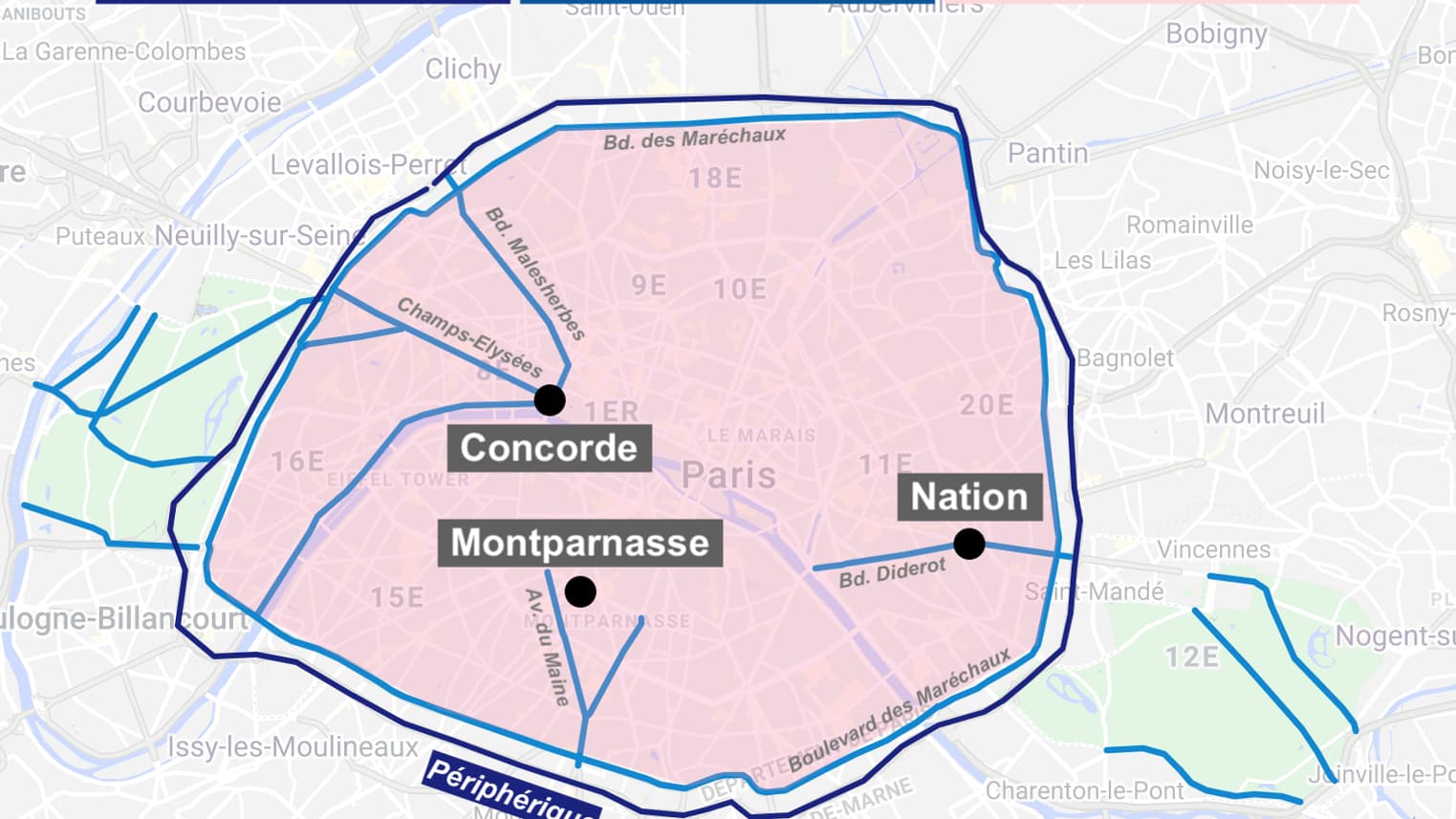 Carte des axes qui restent à 50 km/h Carte des axes qui restent à 50 km/h