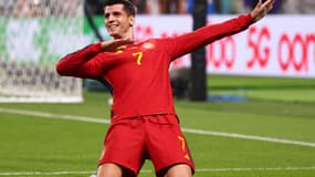 Alvaro Morata célèbre son but contre le Japon (1-2).