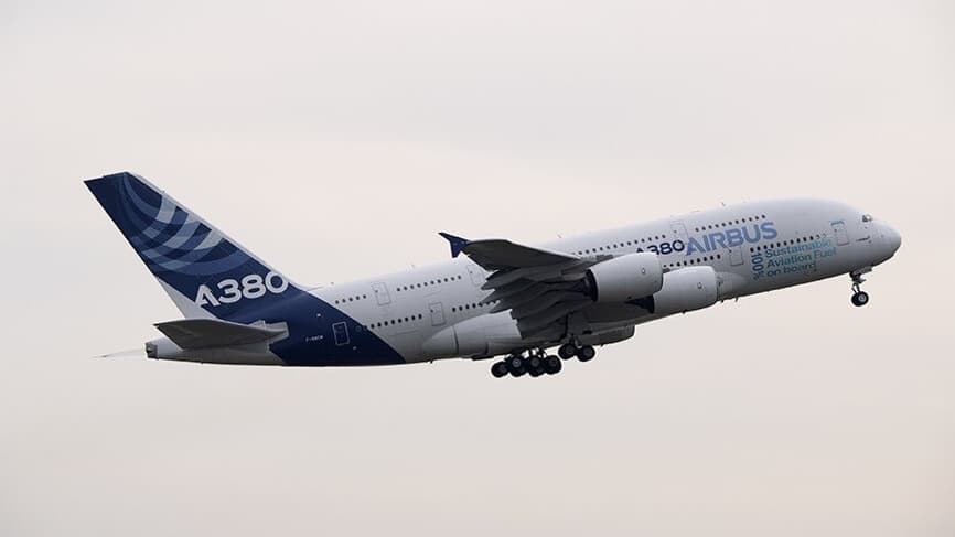L'A380 d'Airbus propulsé à 100% en SAF L'A380 d'Airbus propulsé à 100% en SAF