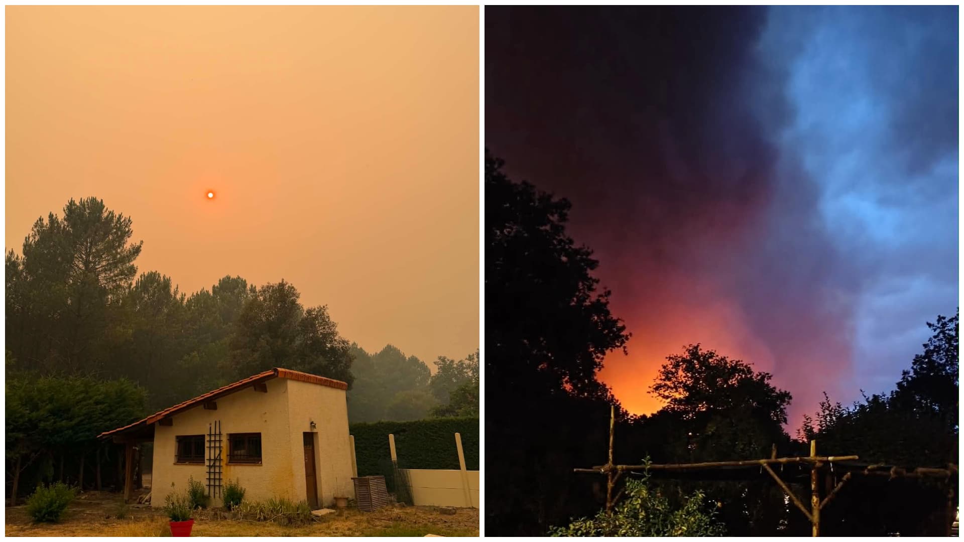 Le ciel de la commune de Saint-Jean-d'Illiac en Gironde quelques heures avant l'évacuation en raison des incendies. Le ciel de la commune de Saint-Jean-d'Illiac en Gironde quelques heures avant l'évacuation en raison des incendies.