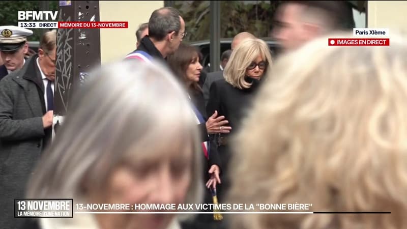 13-Novembre: Emmanuel Macron arrive pour l'hommage aux victimes de la Bonne Bière
