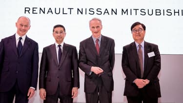 Les dirigeants de Renault, Nissan et Mitsubishi lors d'une réunion le 12 avril 2019.