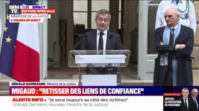 "Notre tâche est immense", assure Gérald Darmanin lors de la passation avec Didier Migaud, ministre de la Justice sortant