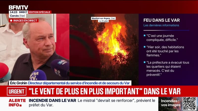 Incendie dans le Var: "Il y a des évacuations qui sont d'ores et déjà envisagées si le feu avançait", explique le directeur du SDIS