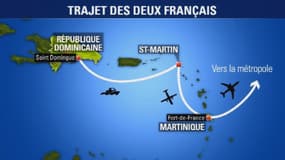 Le trajet des deux pilotes français depuis Saint-Domingue pour rejoindre la France.