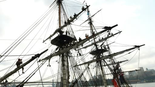 "L'Hermione", réplique de la frégate de La Fayette en 1780, arrive le 1er juillet 2015 à New York où elle doit participer à la fête nationale américaine du 4 juillet