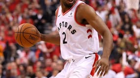 Kawhi Leonard, sous le maillot des Toronto Raptors,  qui disputent les finales NBA face aux Golden State Warriors.
