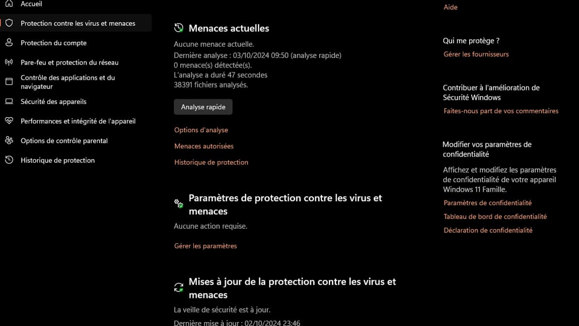 L'antivirus de Windows propose de nombreuses options d'analyse en temps réel
