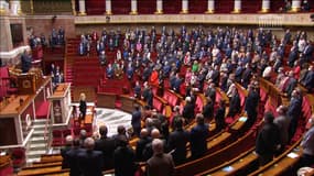 L'hémicycle de l'Assemblée nationale, vendredi 25 février 2022 lors de la lecture par Richard Ferrand du message d'Emmanuel Macron sur la guerre en Ukraine