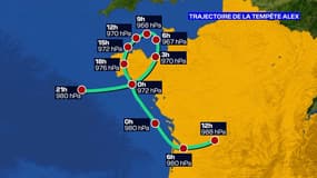 La trajectoire de la tempête Alex
