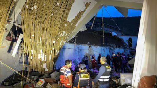 Les dégâts provoqués dans un hôtel par une coulée de boue le 26 janvier 2019 à Abancay, dans le sud-est du Pérou