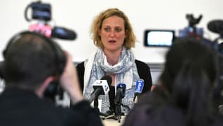 Fanny Groll, la mère de Lina, adolescente disparue en septembre dernier dans le Bas-Rhin, donne une conférence de presse, le 22 mars 2024 à Strasbourg