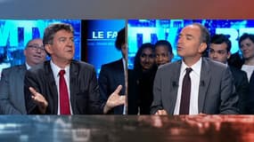 Jean-Luc Mélenchon et jean-François Copé, sur le plateau de BFMTV, dimanche 18 mai 2014.