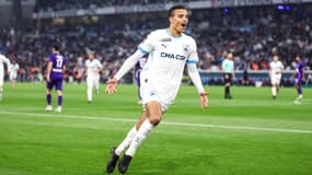 Mason Greenwood célèbre son but lors du match OM-Toulouse (3-2, L1), le 6 avril 2024
