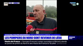 Inondations en Belgique: les pompiers du Nord de retour de Liège
