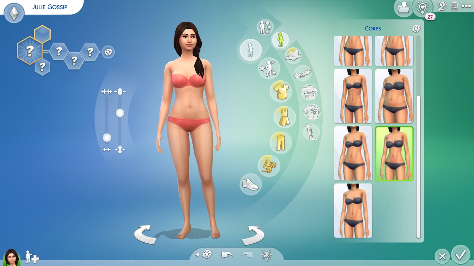 L'interface "Créer un Sim" permet de choisir sa morphologie. L'interface "Créer un Sim" permet de choisir sa morphologie.