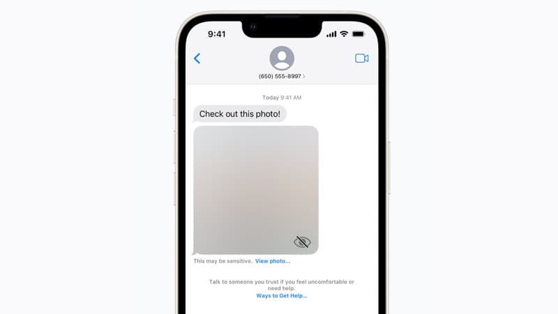 Capture d'écran du fonctionnement de "Sécurité des communications dans Messages"