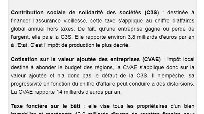 Les principaux impôts de production Les principaux impôts de production
