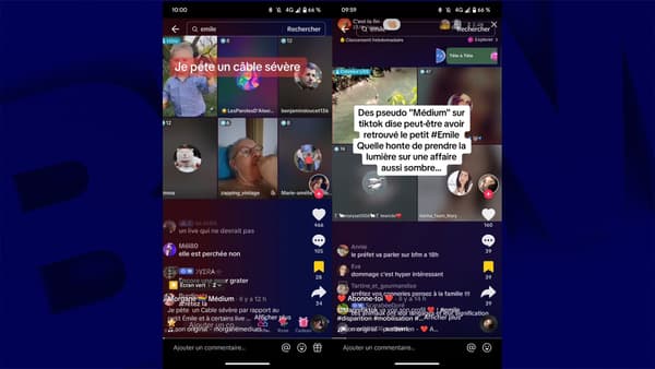 Captures d'écran de Tiktok de mediums parlant d'Émile 