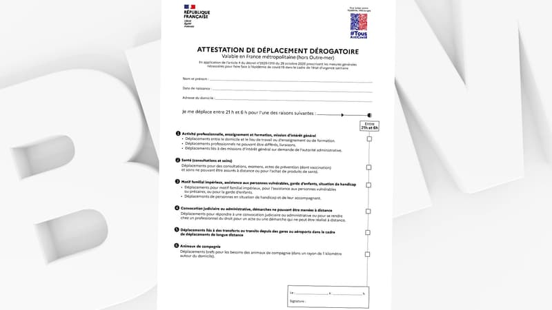 La nouvelle attestation de déplacement dérogatoire mise en place à partir du 19 mai 2021, à l'occasion du décalage du couvre-feu à 21 heures.
