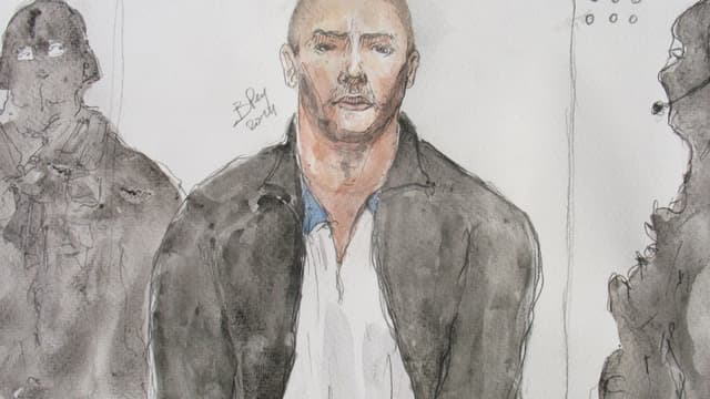 Dessin représentant Mehdi Nemmouche lors d'une audience à Versailles, le 26 juin 2014.
