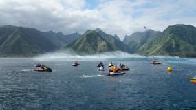 Le site de Teahupo'o prévu pour accueillir les épréuves de surf lors des JO de Paris 2024, le 15 août 2023