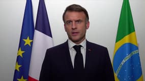 Emmanuel Macron lors d'une prise de parole le 19 novembre 2024 au Brésil.