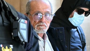 Aomar Aït Khedache, l'un des accusés au procès du braquage de Kim Kardashian, arrive au palais de justice de Paris le 28 avril 2025