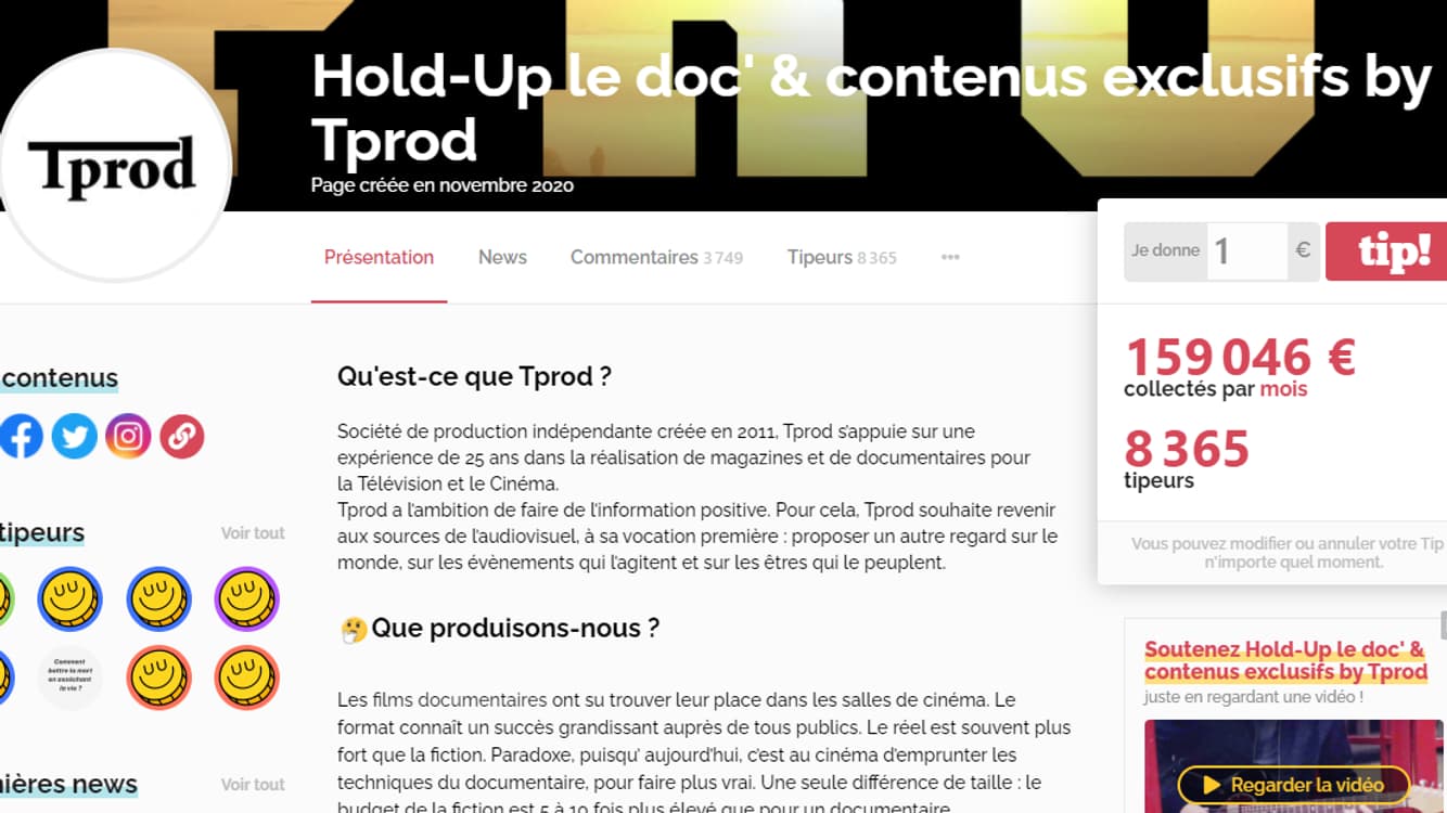 La page Tipeee du documentaire "Hold-Up" La page Tipeee du documentaire "Hold-Up"