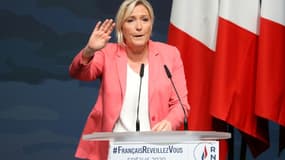La présidente du  Rassemblement national (RN)Marine Le Pen, le 6 septembre 2020 à Fréjus (Var)  