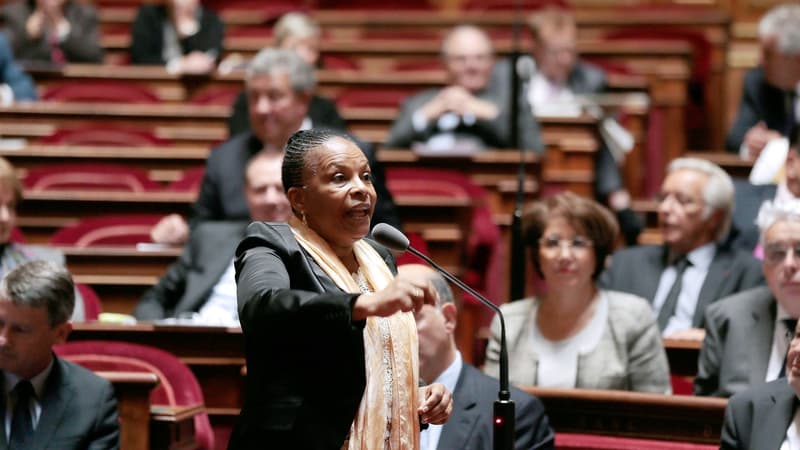 La ministre de la Justice Christiane Taubira à la tribune du Sénat