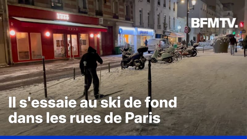 Il s’essaie au ski de fond… dans une rue du 11e arrondissement de Paris