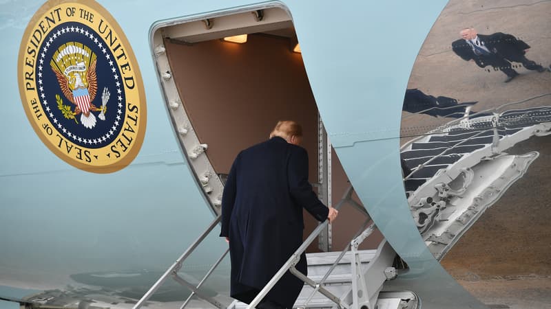 Trump prenant l'avion pour la Nouvelle Orléans.