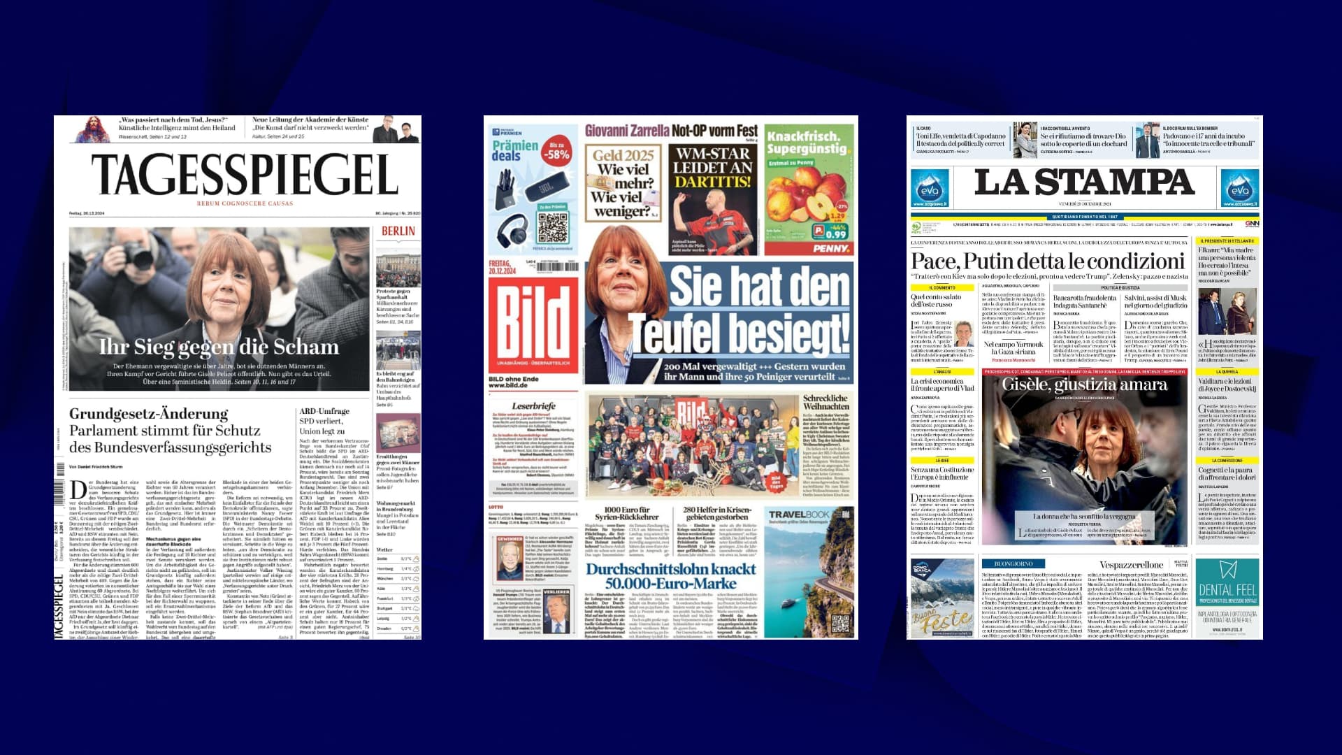 Les unes du Tagesspiegel, de Bild et de La Stampa, datées du vendredi 20 décembre 2024