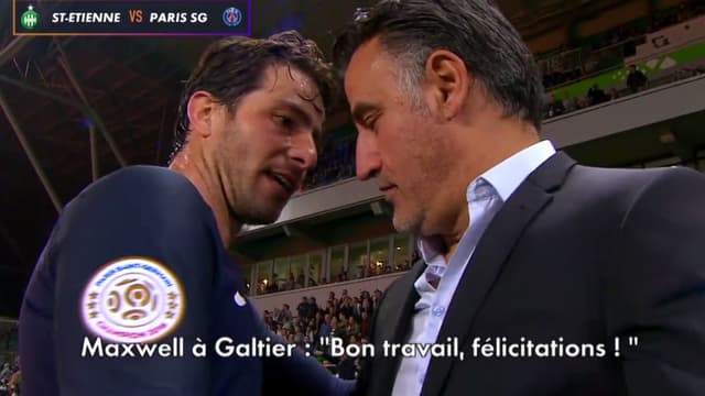 Maxwell (PSG) et Christophe Galtier (Saint-Etienne)
