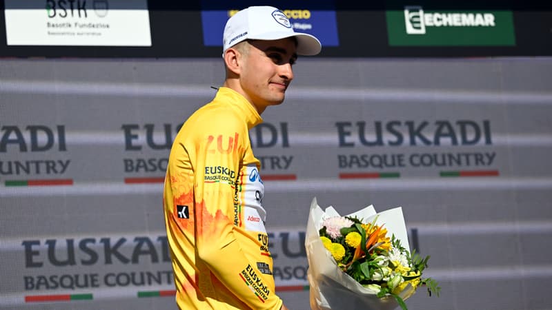 Pau Seixas avec le maillot jaune apres la premiere etape du Tour du Pays basque le 6 avril 2026 2265674