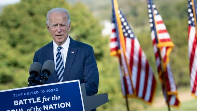 Le candidat démocrate à la Maison Blanche Joe Biden s'expirme depuis Gettysburg, en Pennsylvanie, le 6 octobre 2020