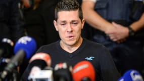 Jonathann Daval lors d'une conférence de presse à Gray (Haute-Saône), après la disparition de son épouse Alexia, le 2 novembre 2017.