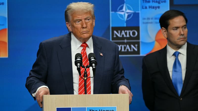 Donald Trump lors d'une conférence de presse pendant le sommet de l'OTAN à La Haye, le 25 juin 2025.