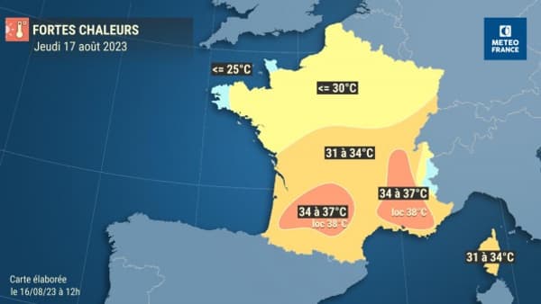 Les températures en France annoncées pour le 17 août 2023 Les températures en France annoncées pour le 17 août 2023