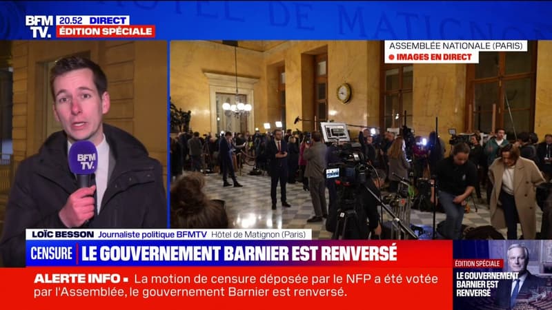 Michel Barnier s'adressant à ses ministres après le vote de la censure: 