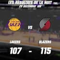 NBA : Les Lakers défaits par les Blazers, les résultats et classements (29 décembre)