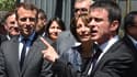 Emmanuel Macron, Marisol Touraine et Manuel Valls lors d'un déplacement en Ardèche pour un comité interministériel sur la ruralité, le 20 mai 2016. 