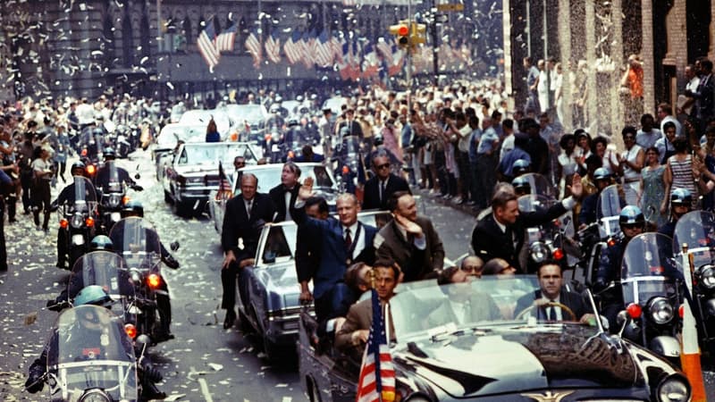 Exemple d'un "ticker tape parade" en l'honneur en l'honneur des astronautes d'Apollo 11, en août 1969.
